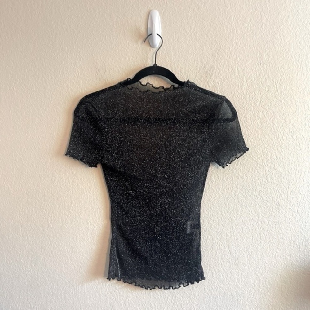 Shein Black Metallic Sheer Stretch Short Sleeve Blouse Womens Size Large